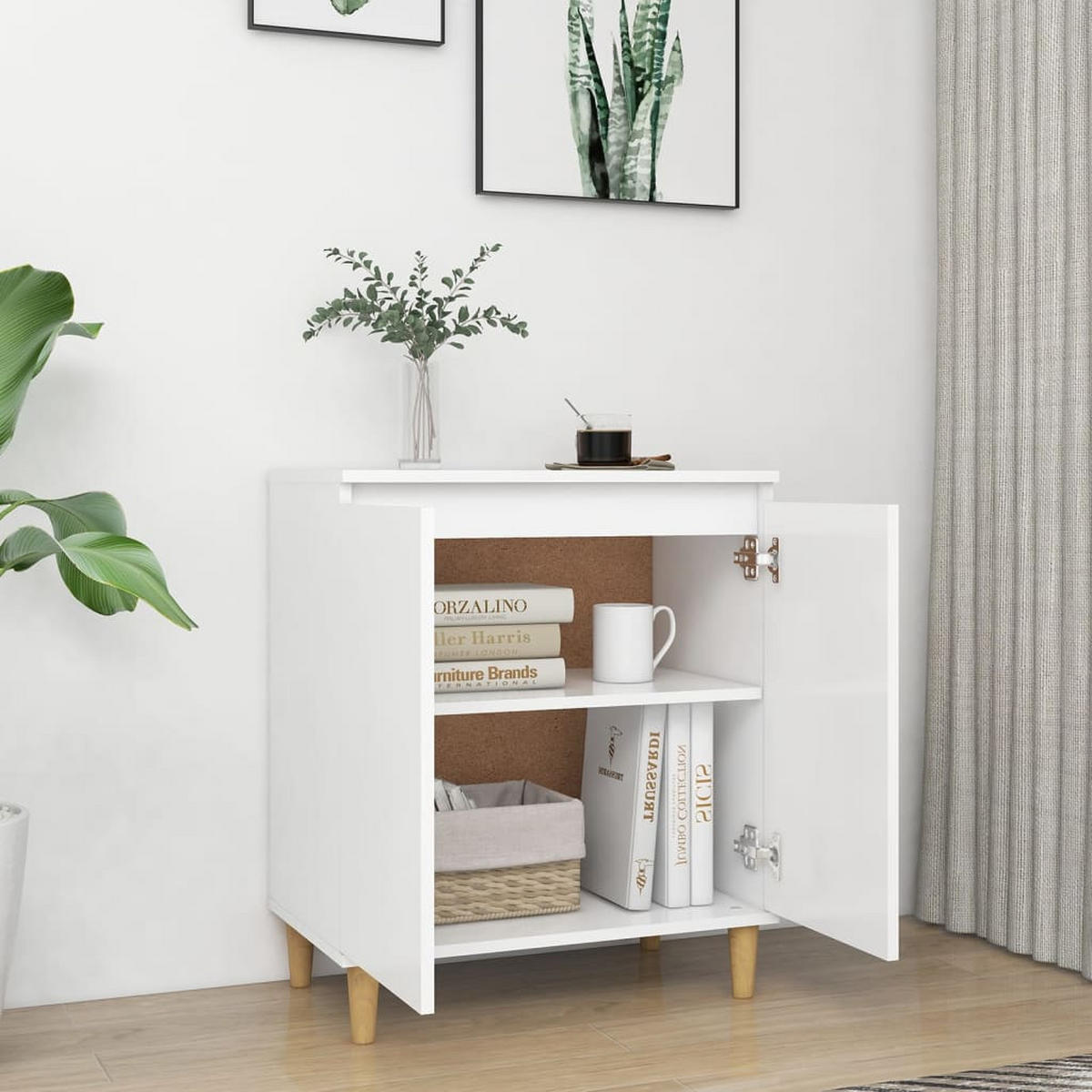 SIDEBOARD Mit Massivholz-Beinen Weiss 60/35/70 Cm Holzwerkstoff - Weiß, Holzwerkstoff (35/70/60cm) - vidaXL