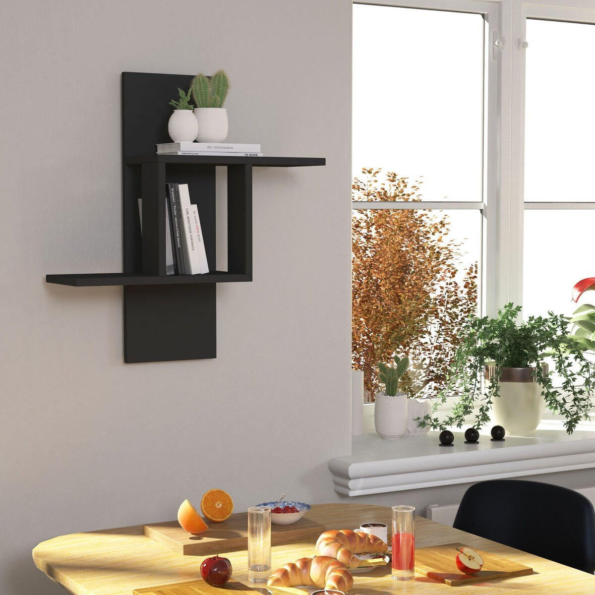 WANDREGAL mit 2 Ablagen 64/20/70 cm - Anthrazit, Holzwerkstoff (20/70/64cm) - Calicosy