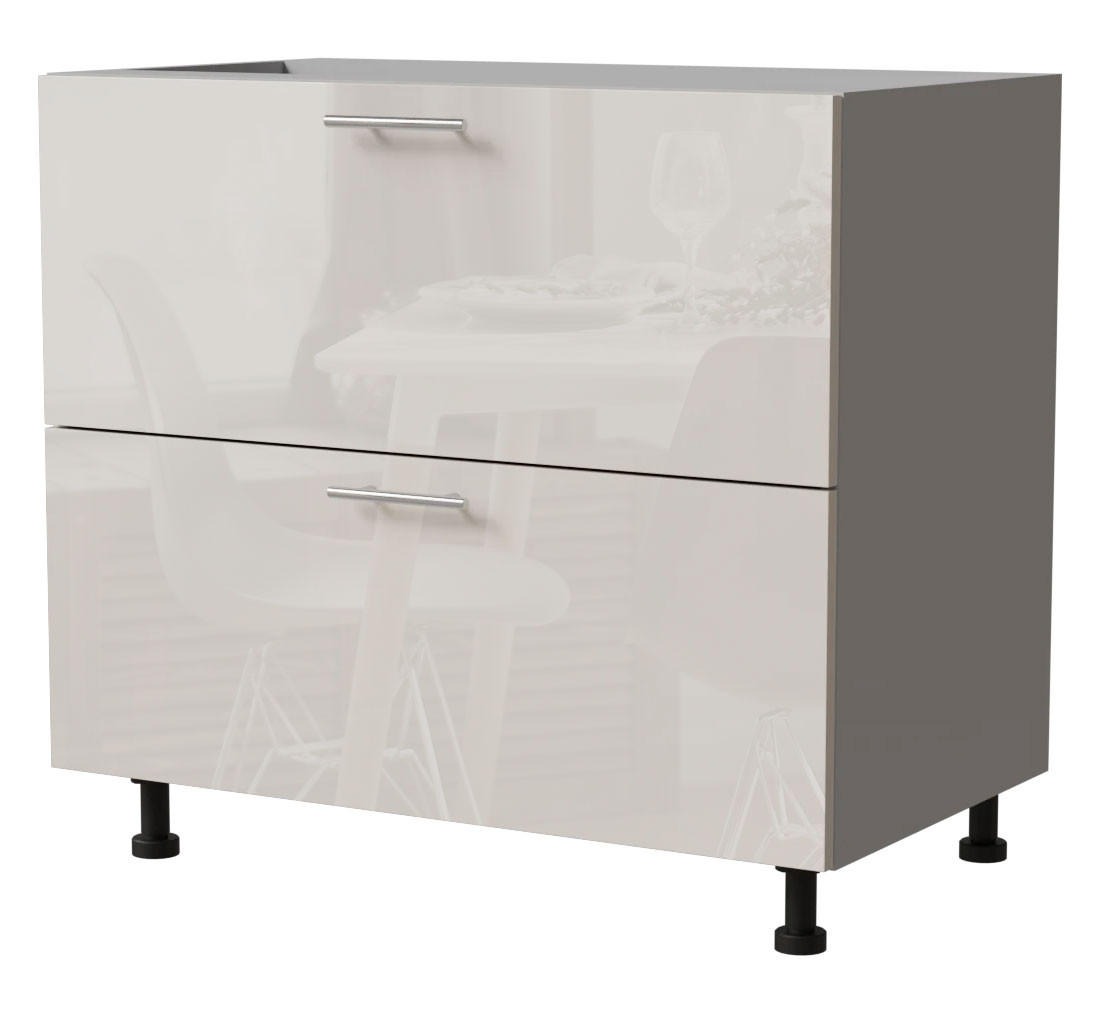 SCHUBLADENUNTERSCHRANK Brerra D2A/90/1A Korpus grau / Front RAL 9001 creme Hochglanz 90 / 50 / 82 cm - Creme/Grau, Holz/Holzwerkstoff (90/82/50cm) - Feldmann-Wohnen