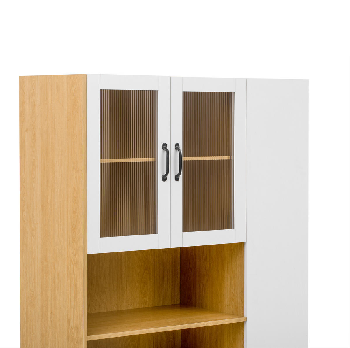 HIGHBOARD 100/200/40 cm Weiß/Natur aus MDF mit Riffelglas - Weiß, Holzwerkstoff (40/200/100cm) - OKMYHOME