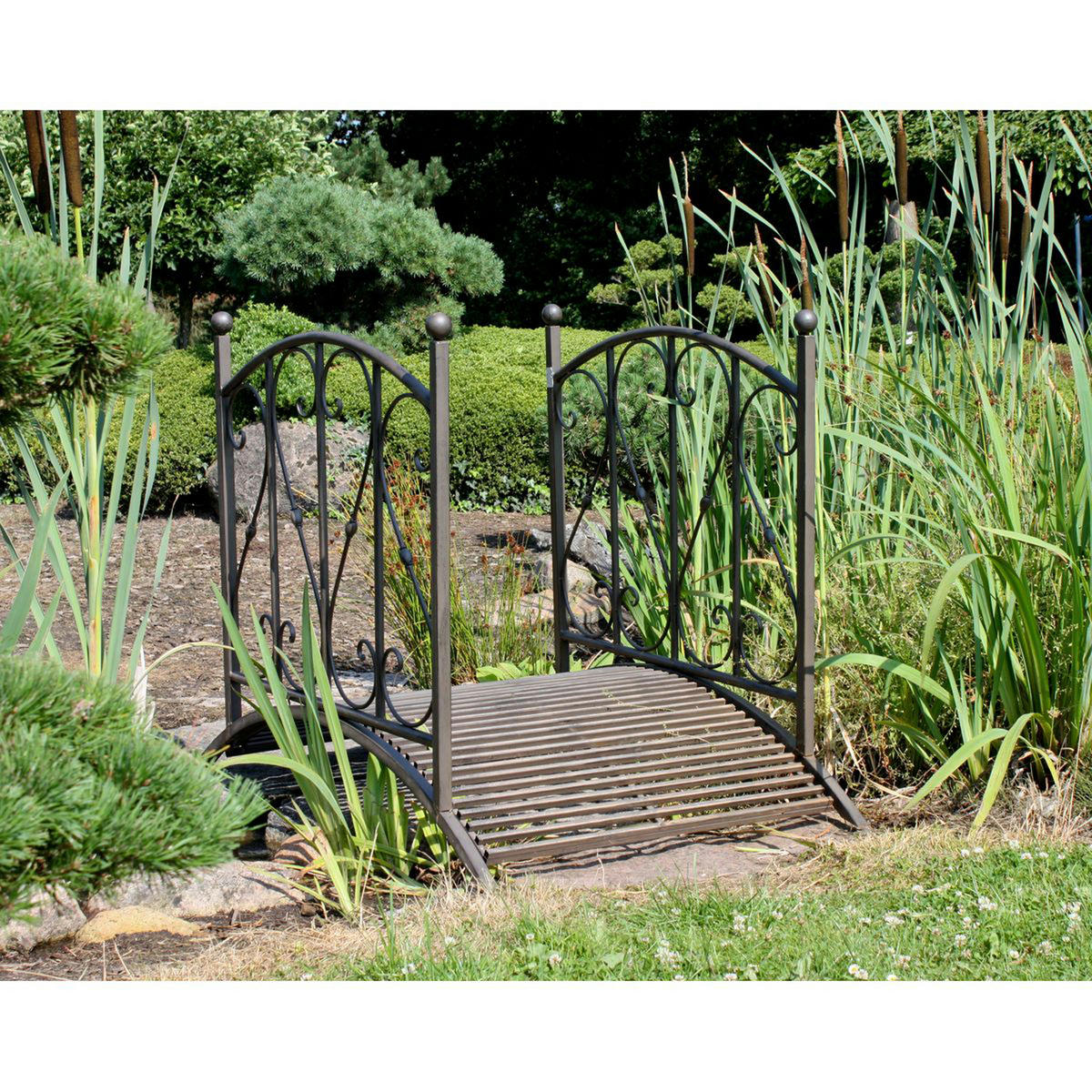 GARTENBRÜCKE Doha Geländer Antik-Optik Stahl Braun-Schwarz 94,5x81,5x120,5cm - Braun, Metall (120.5/81.5/94.5cm) - DELUKE