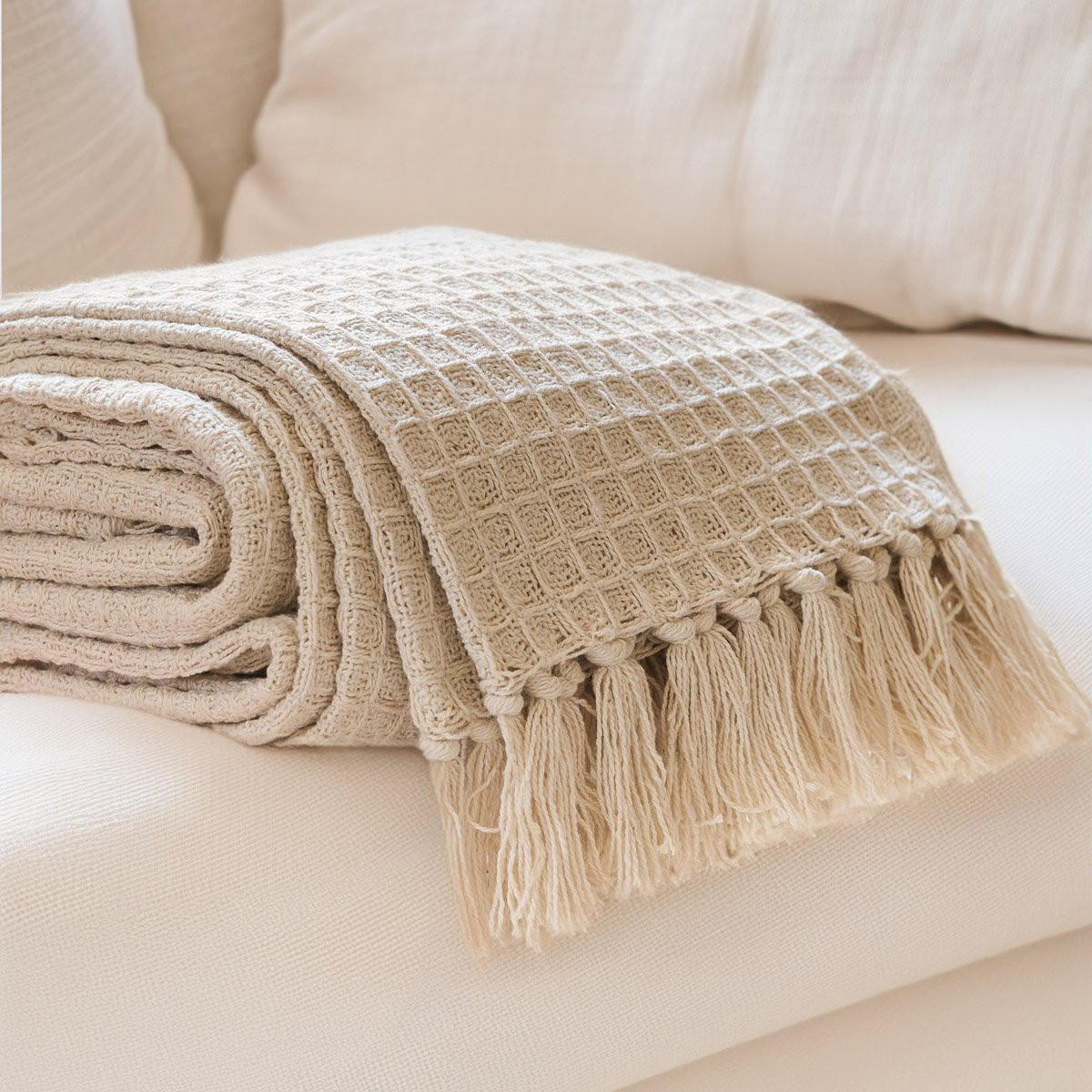 DECKE Vaffel beige 130/170 cm - Beige, Textil (130/170cm) - Homla