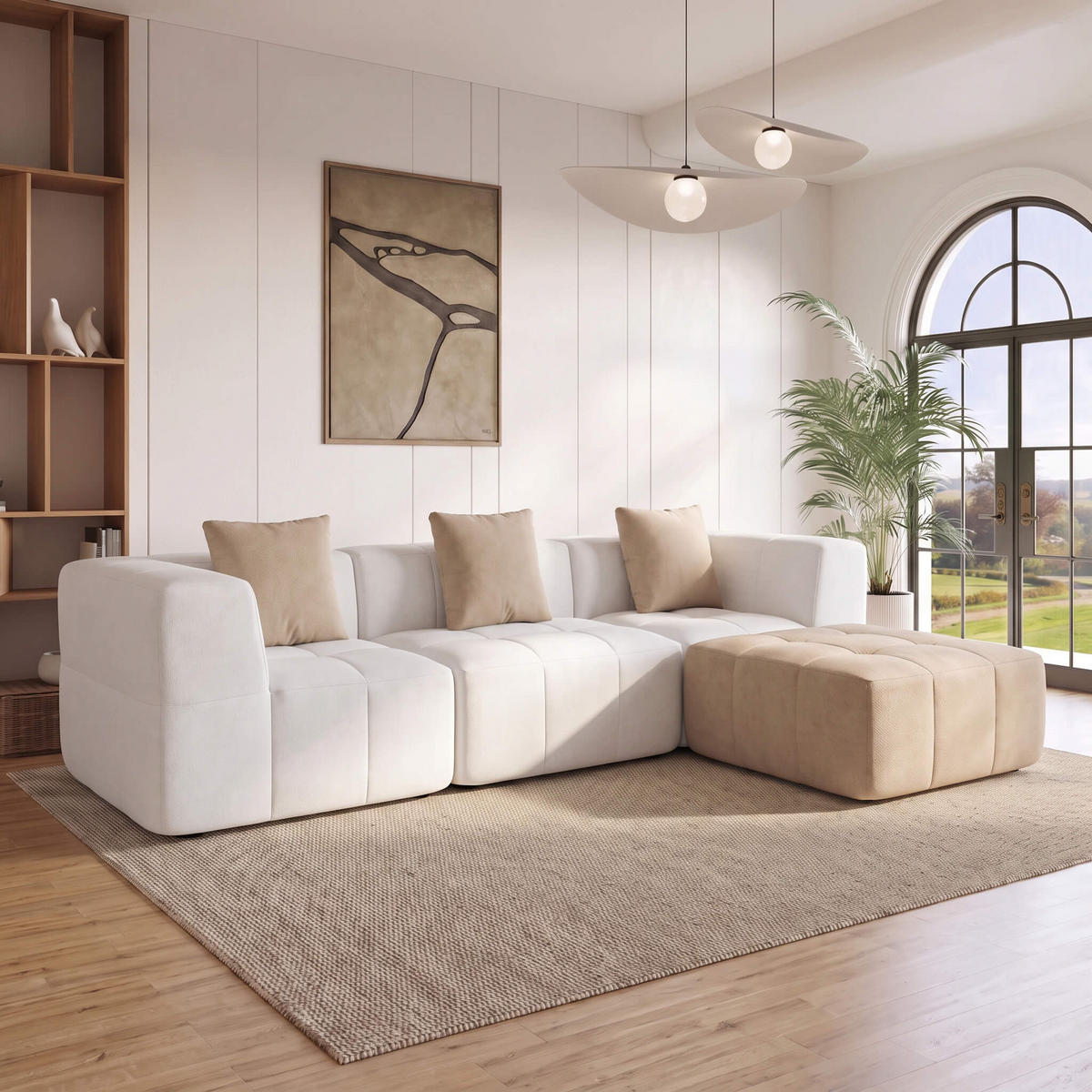 ECKSOFA Eden Komplett Weiß Sand 3-Sitzer - Beige, Textil (272/71/92cm) - COCO Living