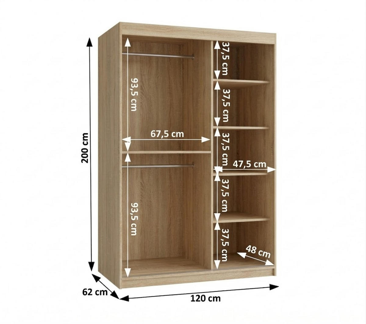 OMARA z drsnimi vrati 200/120/62 2-vratni - srebrne barve/bela, umetna masa/les (120/200/62cm) - MÖBEL KRYSPOL