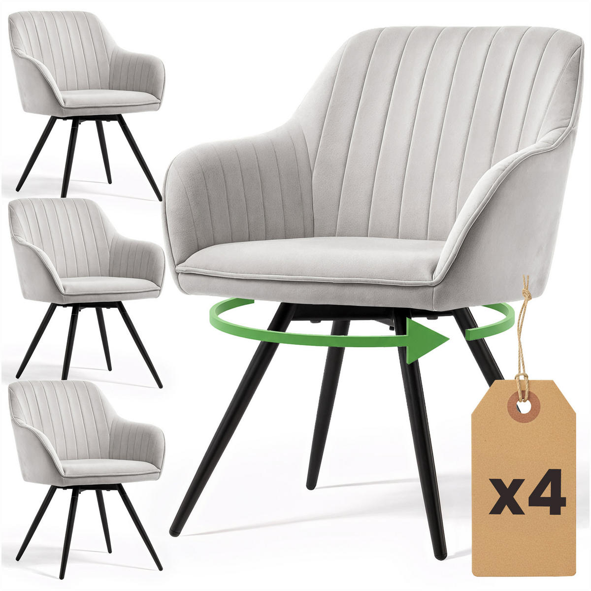 DREHSTUHL 4er-SET Grau, Schwarz 55/83/58 - Schwarz/Grau, Textil (55/83/58cm) - RAUMHIRSCH FURNITURE