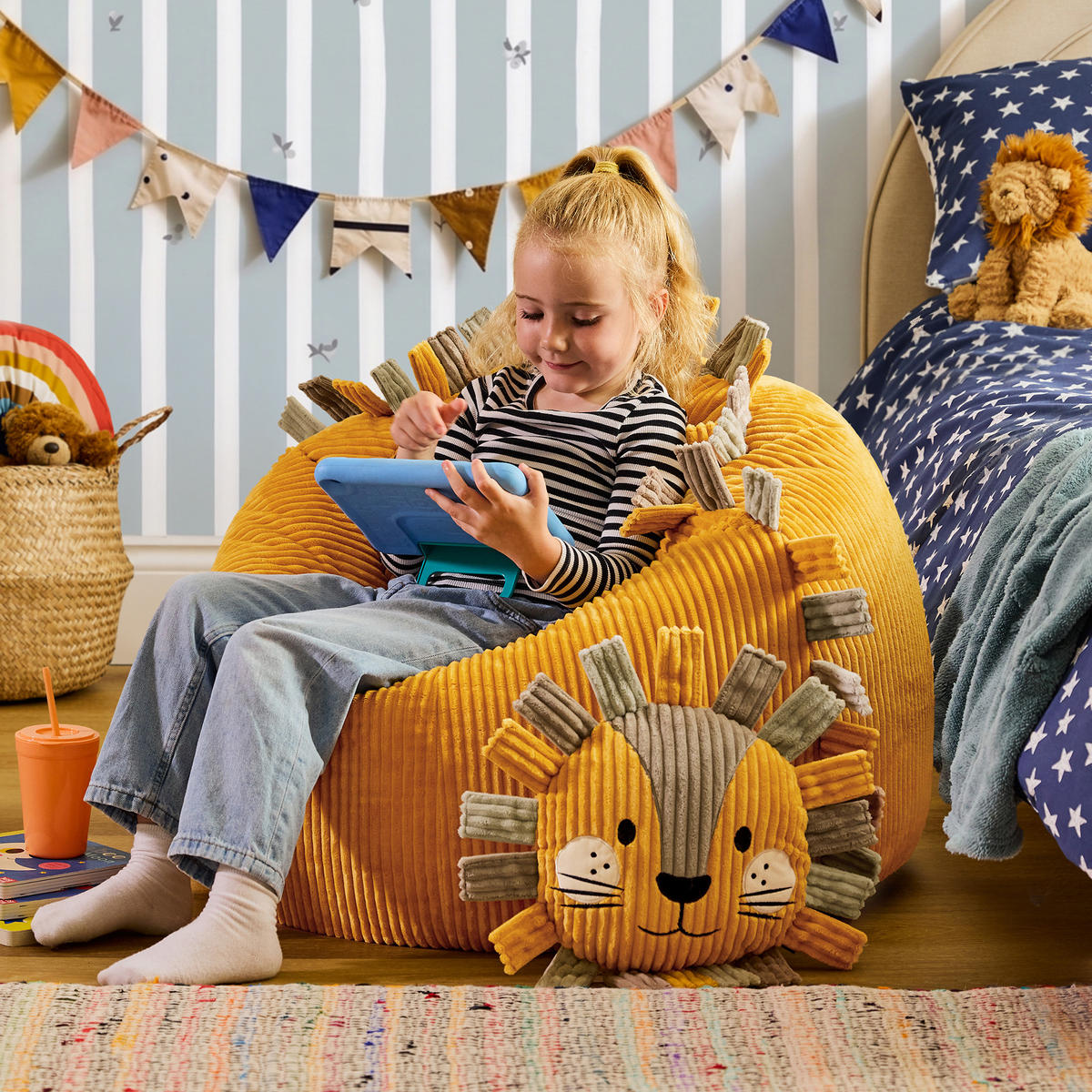 KINDERSITZSACK Cord Löwe - Gelb, Textil (74/53/74cm) - icon