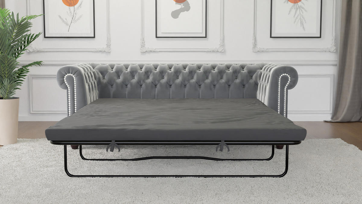 CHESTERFIELD-SOFA 3-Sitzer mit Schlaffunktion Nyx Grau Samt - Braun/Grau, Holz/Textil (203/28/86cm) - S-Style Möbel