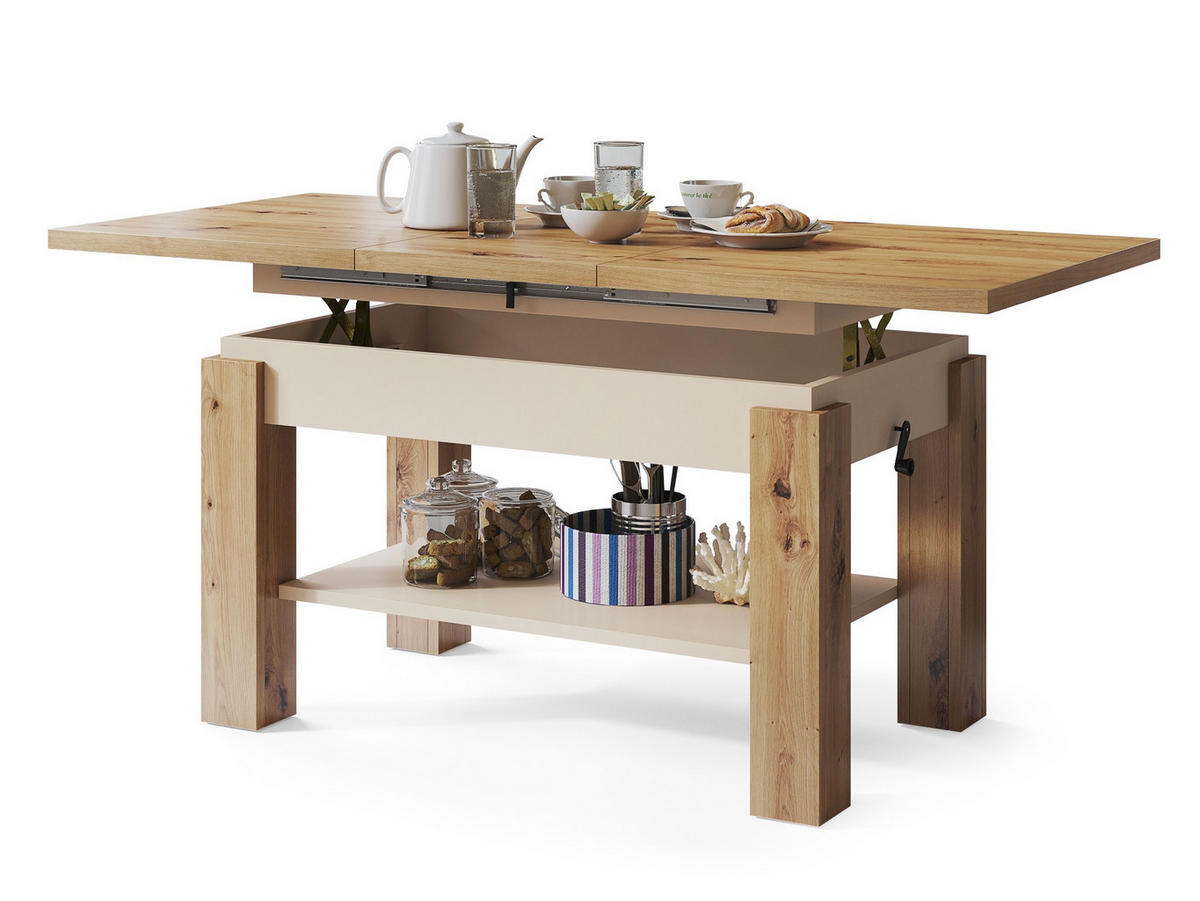COUCHTISCH rechteckig Eiche Artisan - Beige ausziehbar höhenverstellbar - Beige/Eiche Artisan, Holzwerkstoff (68/110/59cm) - designimpex