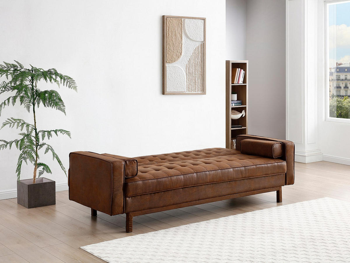 SCHLAFSOFA Klappsofa - Microfaser - Vintage-Optik - Braun - ELEANOR II - Braun, Textil (230/94/94cm) - Vente-Unique