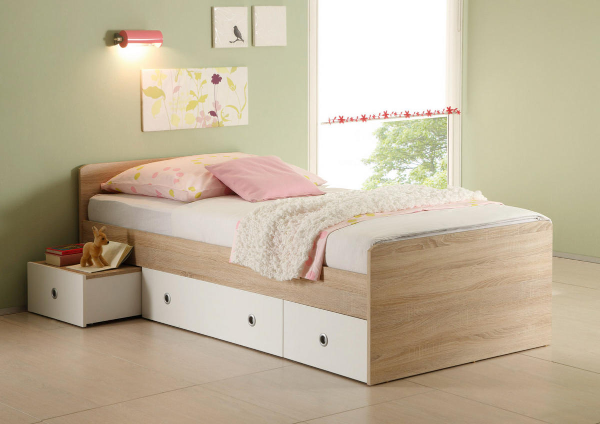 JUGENDZIMMER Wiki in Eiche Sonoma und Weiß 4 teilig mit Drehtürenkleiderschrank - Braun, Holzwerkstoff (120/200/80cm)