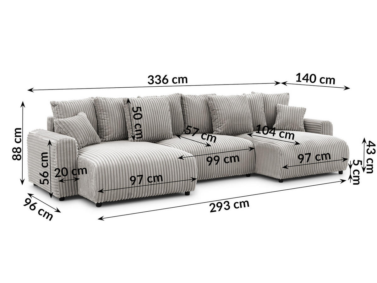 WOHNLANDSCHAFT Calma mit Schlaffunktion und Bettkasten im Bumpy-Design aus weichem Taupe Plüschcord - Taupe/Beige, Holz/Textil (336/88/140cm) - S-Style