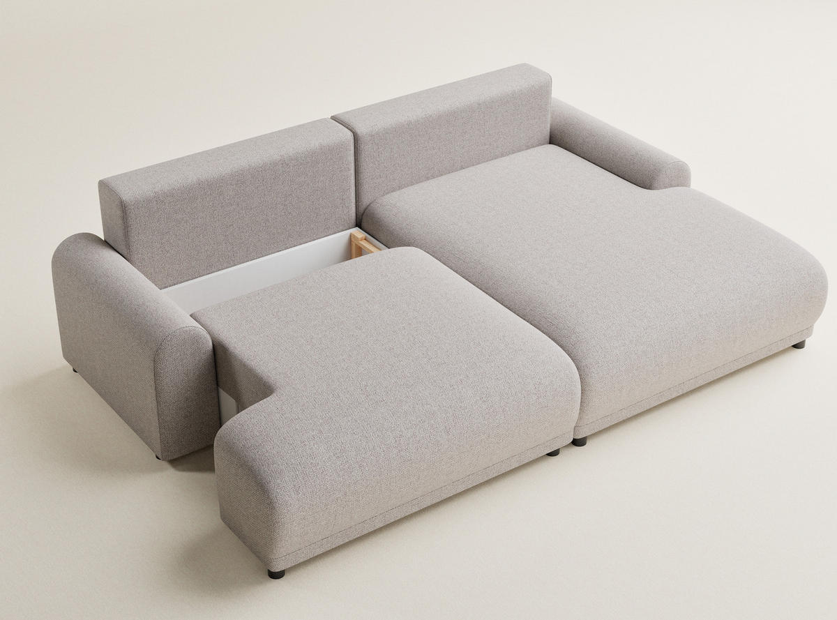 ECKSOFA MIT SCHLAFFUNKTION Tallin Beige Webstoff - Beige/Schwarz, Holz/Holzwerkstoff (240/145cm) - Maison de Reve