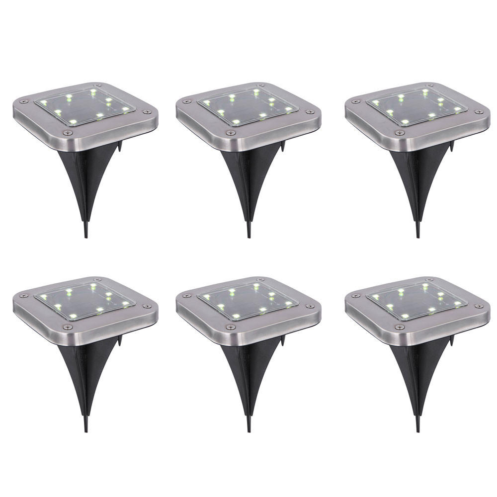 LED Solarlampe AUSSENLEUCHTE Edelstahl Silber 6er Set - Silberfarben, Metall (10/10/13cm) - Globo Lighting