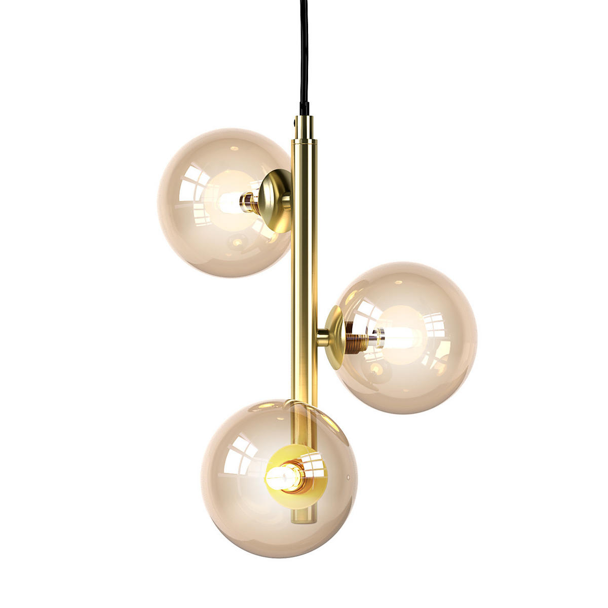 PENDELLEUCHTE - Metall / Glas - 3-flammig - Goldfarben/Bernsteinfarben, Glas/Metall (23/25/150cm) - home24