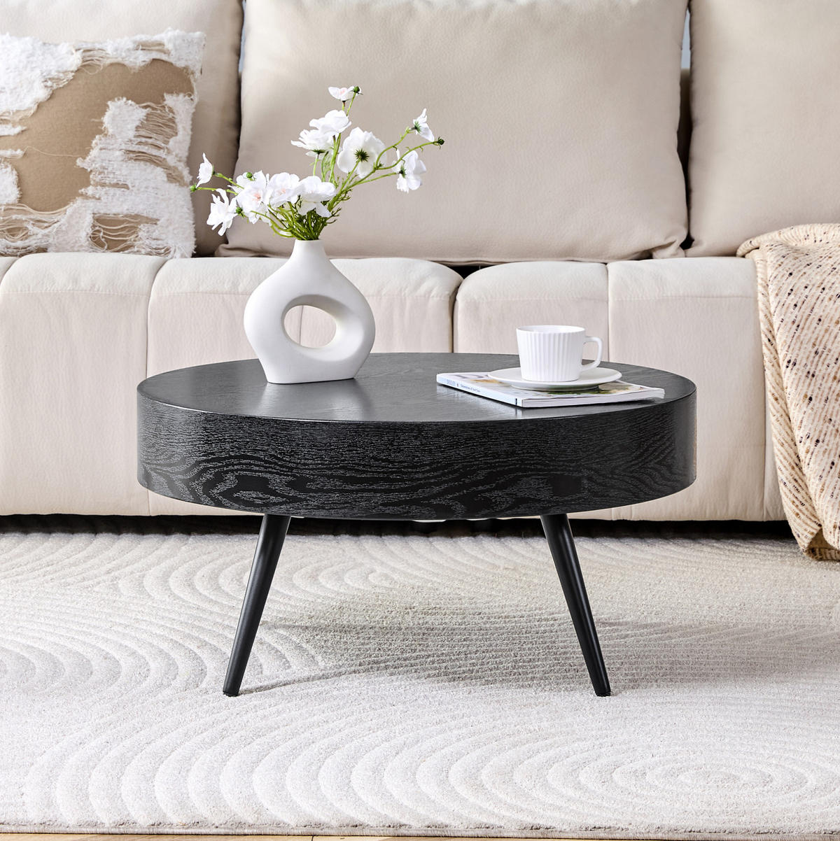 COUCHTISCH 70/35,5 cm aus MDF in Schwarz mit Metallbeinen - Schwarz, Holzwerkstoff (70/70/35.5cm) - Flora Grace