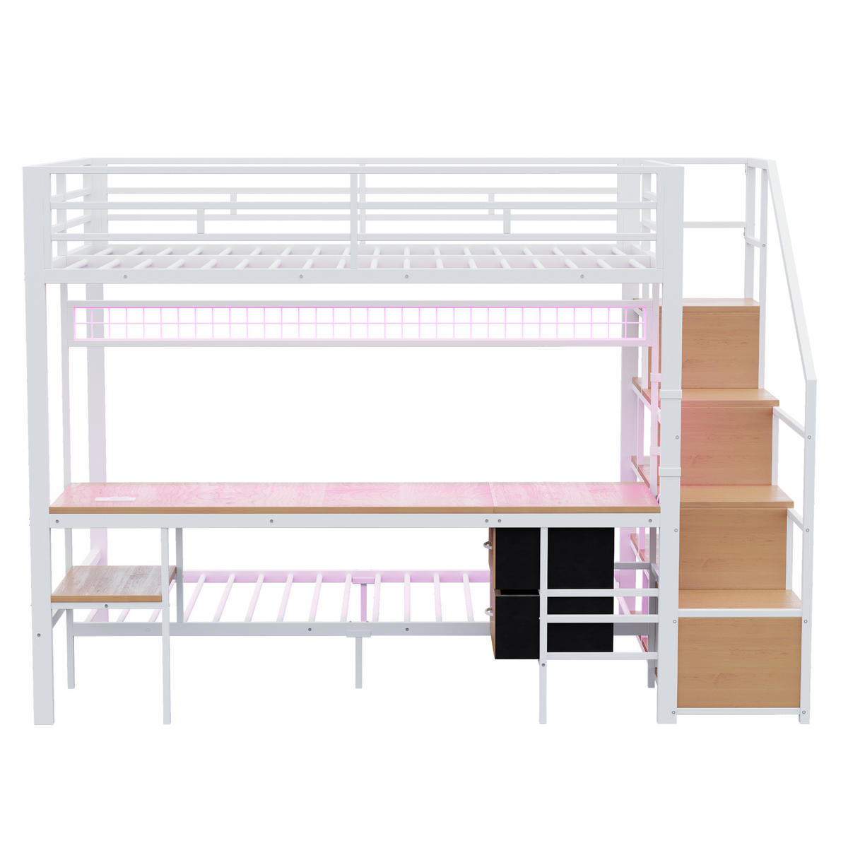 ETAGENBETT 140/200 cm DE-01501, in Weiß, mit Schreibtisch, LED und Steckdosen - Weiß, Metall (140/200cm) - ComfortXL