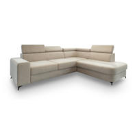 ECKSOFA ALVORO R-S Creme Velours-Stoff mit Schlaffunktion - Creme, Holz (253/190cm) - MASSENO