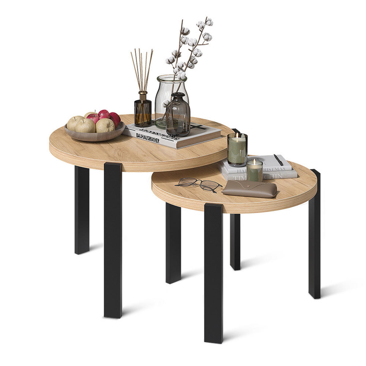 COUCHTISCH-SET Norin, Goldkraft Eiche/Schwarz, 60 x 60 cm - Honigeiche/Schwarz, Holzwerkstoff (60/60/45cm) - Vicco