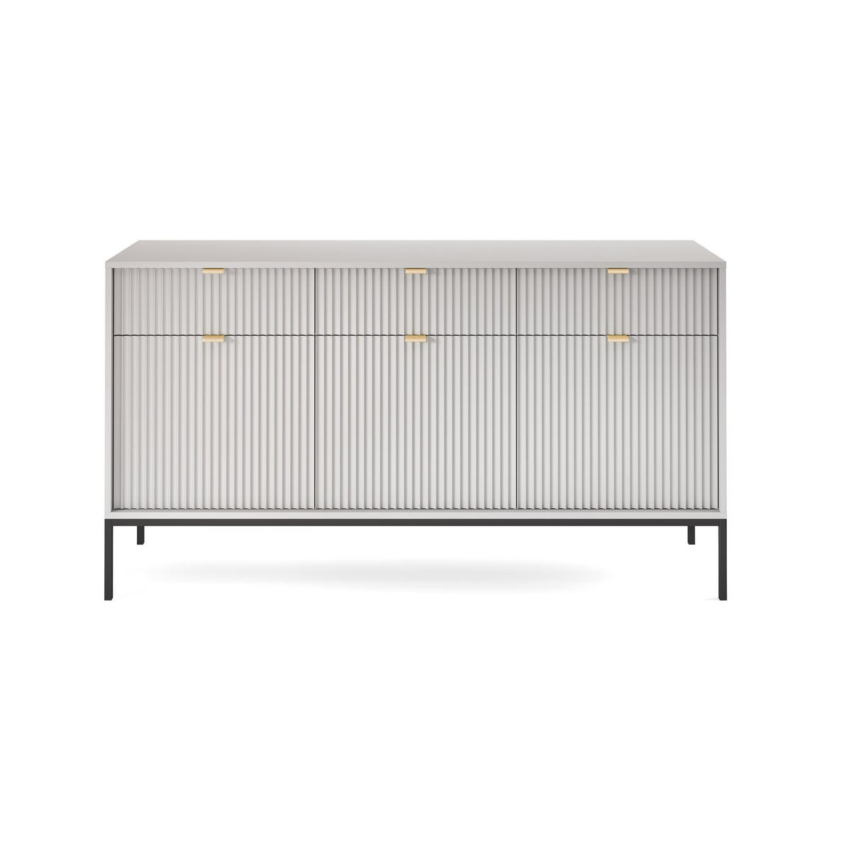 KOMMODE Nova Grau, Schwarze Beine, Dreitürig - Schwarz/Grau, Holzwerkstoff/Metall (154/83/39cm) - Bettso