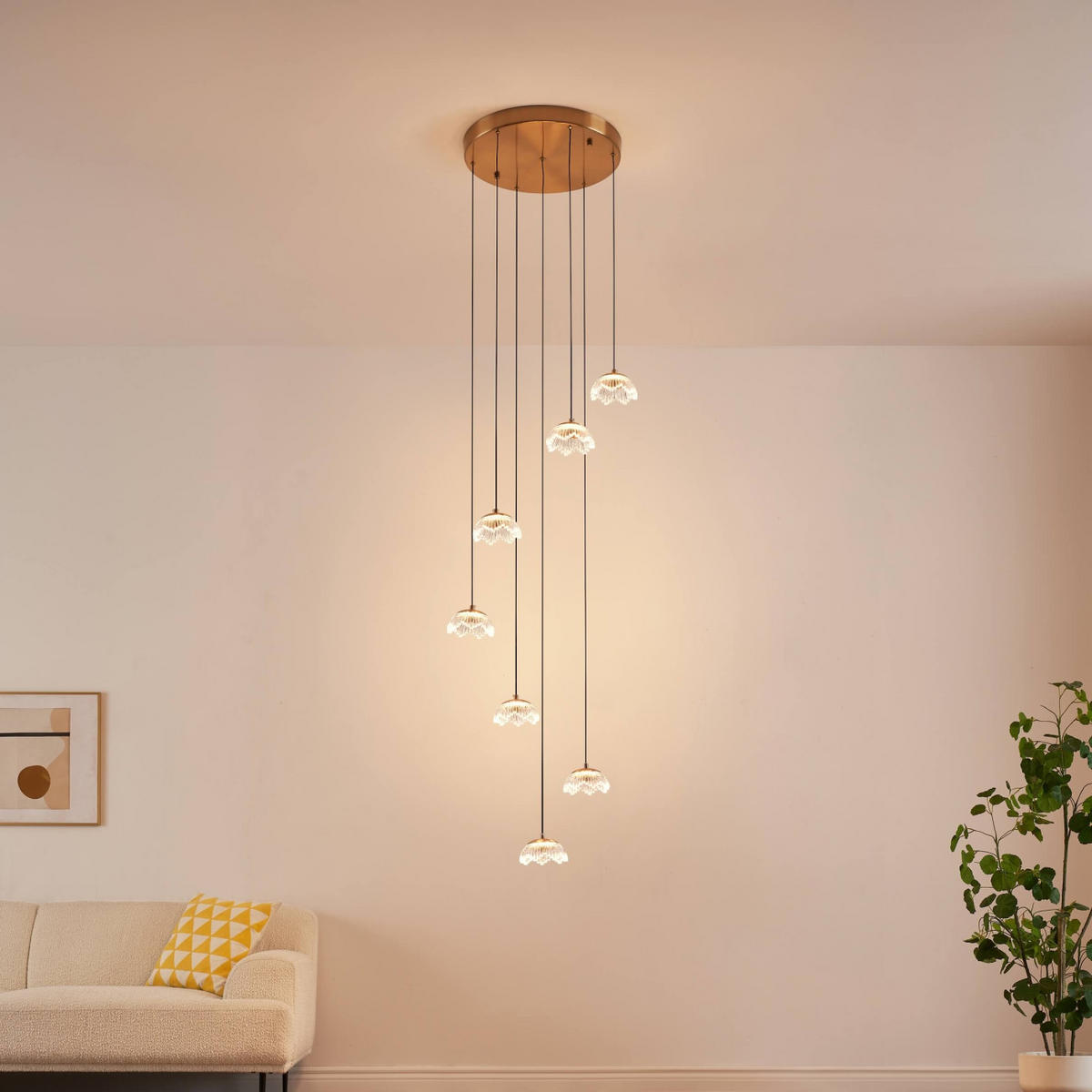 HÄNGELEUCHTE Liliana, Transparent und Goldfarben, 200cm - Transparent, Metall (200/40/200cm) - KOSILUM