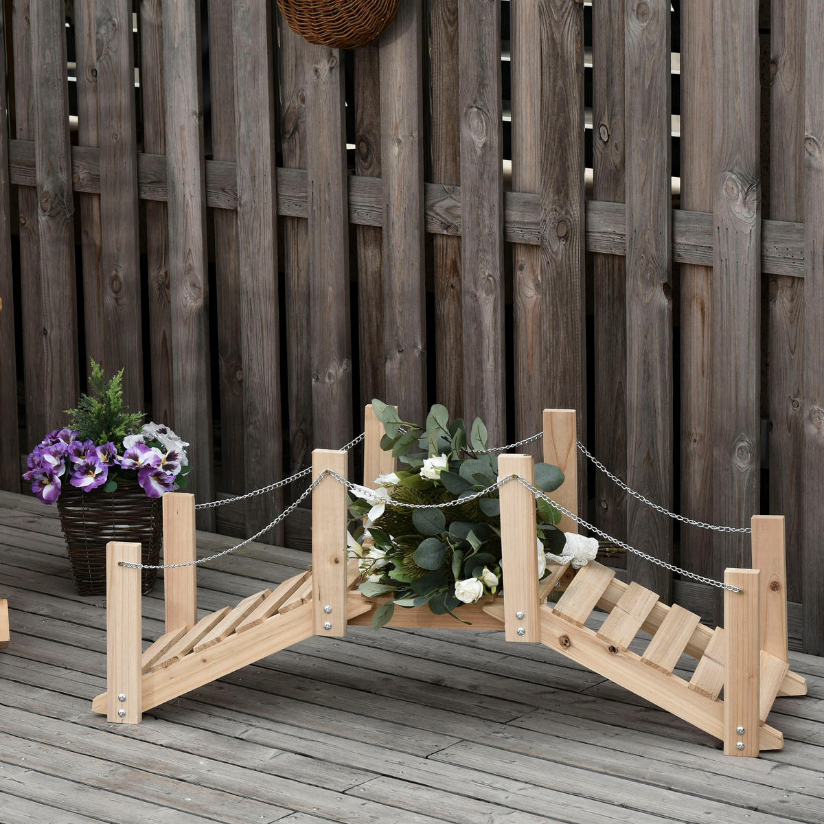 GARTENBRÜCKE DE-18857 100 cm, mit Metallhandläufen Holz - Naturfarben, Holzwerkstoff (100/32/48cm) - ComfortXL