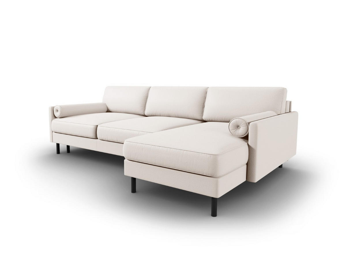 AUSKLAPPBARES-ECKSOFA rechts mit Container Scott aus strukturiertem Stoff leichtes beige 5 Sitzplätze - Beige, Textil (142/212cm) - Micadoni