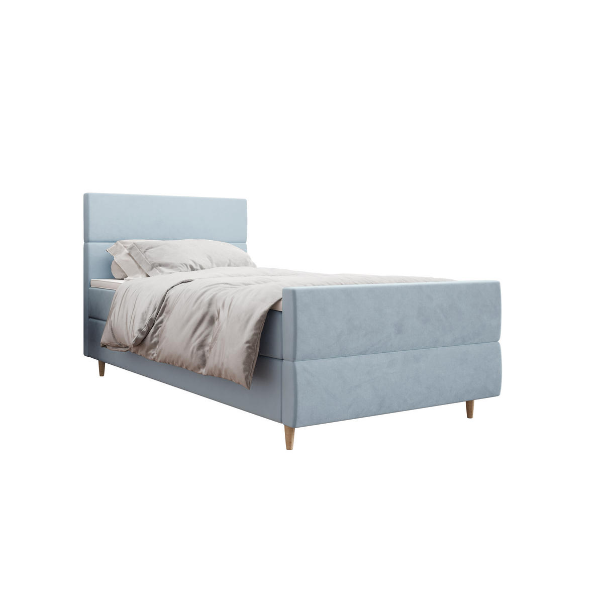 BOXBETT FLO PLUS 90x200 Itaka 13, mit Matratze H3, Bonell und Topper, Hellblau - Hellblau, Holz/Textil (90/200cm) - Bedante