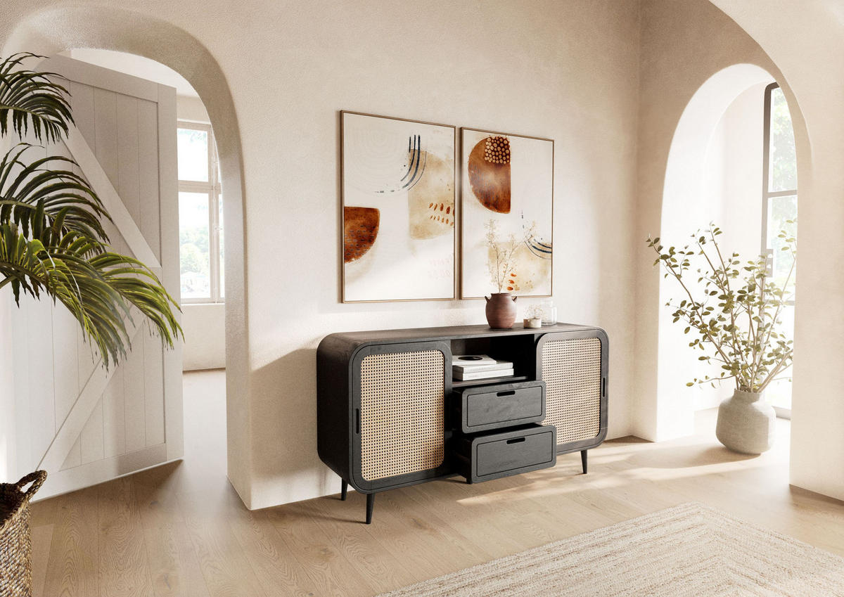 SIDEBOARD Mango 150x40x80 dunkelgrau lackiert VALENCIA #218 - Grau, Holz (150/80/40cm) - Massivmoebel24