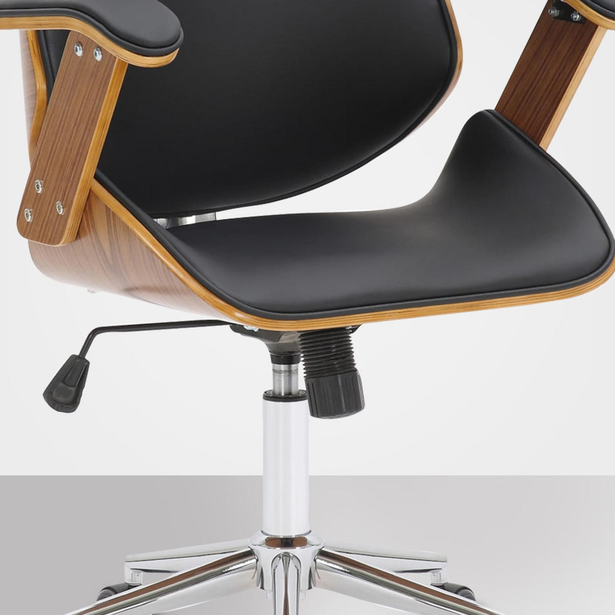 DREHSTUHL Holz Walnuss/Schwarz - Chromfarben/Walnussfarben, Holz/Textil (66/118/61cm) - CLP