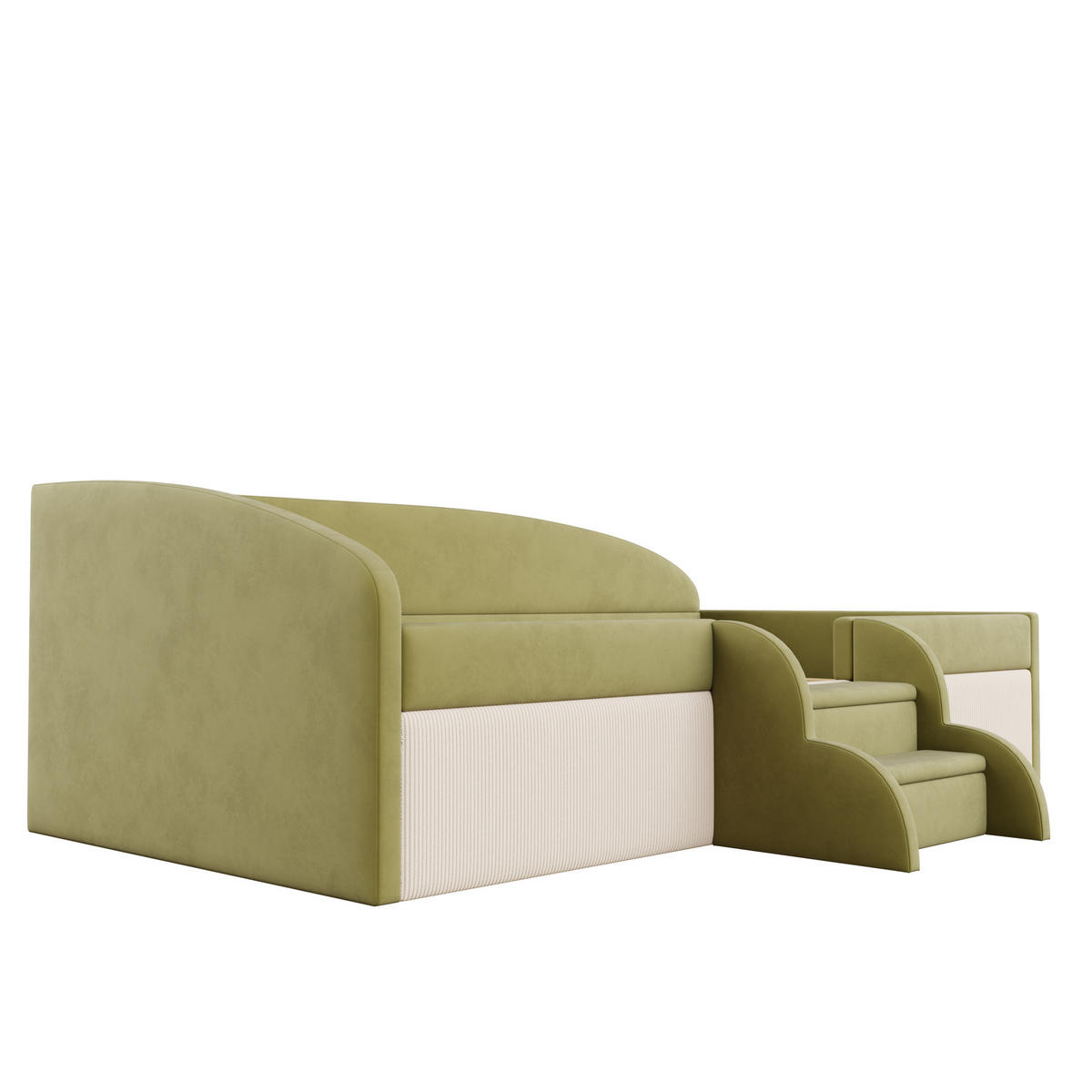 KINDERBETT 90/190 cm Dunkelgrün Cremeweiß Multifunktionsbett mit Stufen und Zäunen - Grün, Textil (90/200cm) - OKWISH