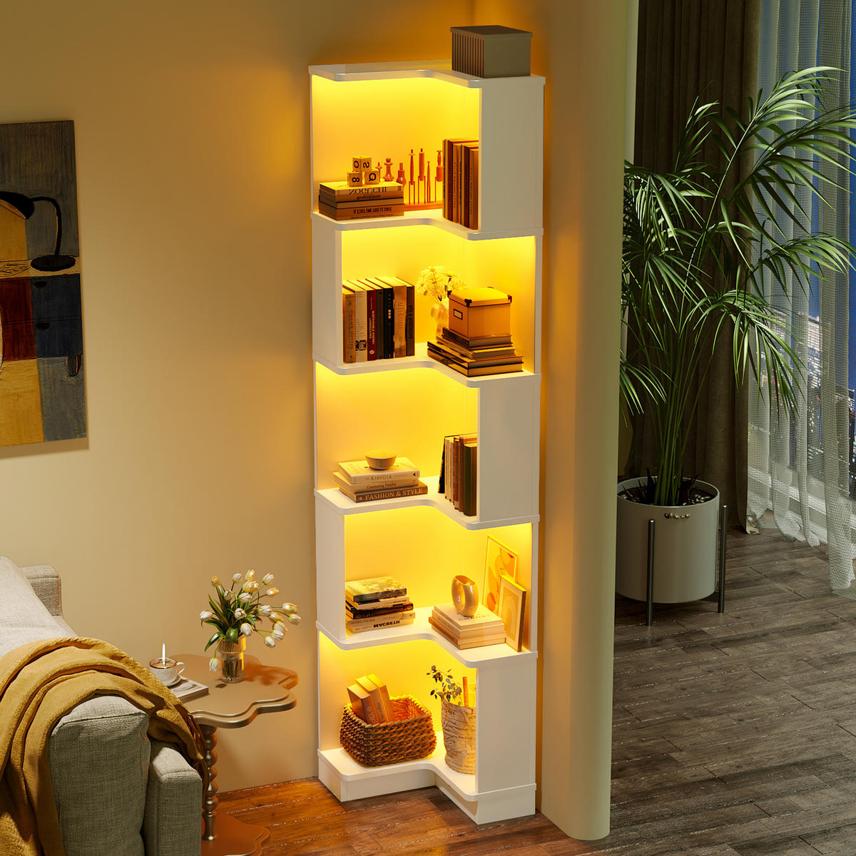 BÜCHERREGAL in Weiß mit LED für Arbeitszimmer und Büro, B63.5/T45/H175 cm - Weiß, Holzwerkstoff (63.5/175/45cm) - STILVORA