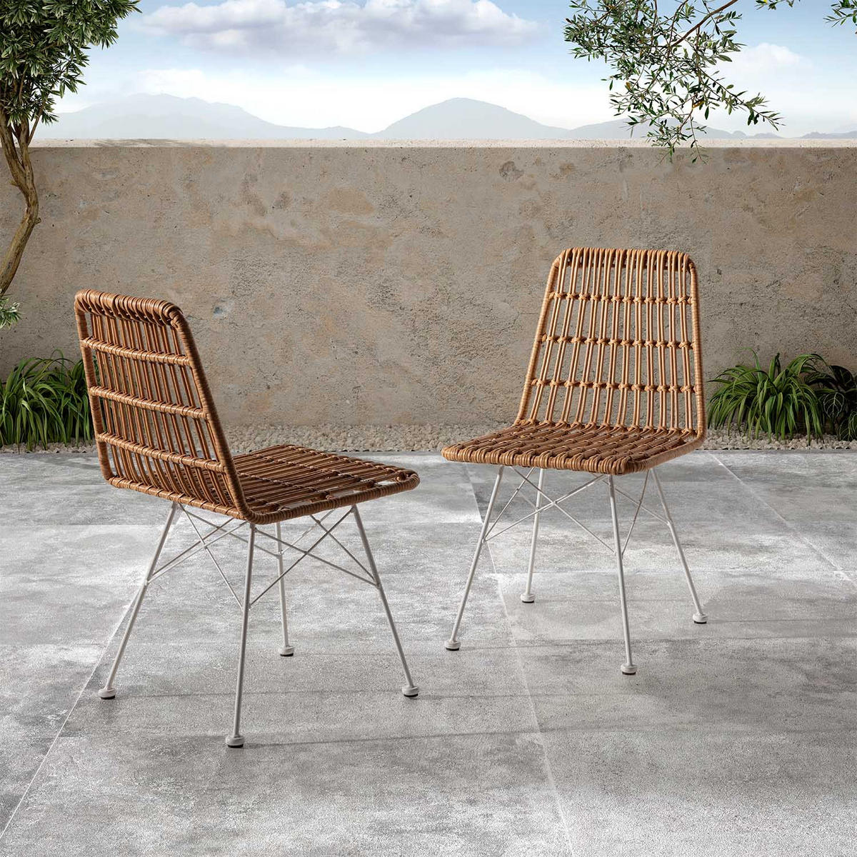 STUHL-SET 2 Aitana, Ratan/Weiß - Weiß, Kunststoff/Metall (48/85/61cm) - VS Venta-stock