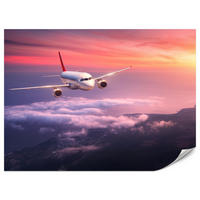 FOTOTAPETE für Wohnzimmer Flugzeug Sonnenuntergang Wolken Himmel 450x315 - Gelb/Rot, Papier (450/315cm) - Muralo