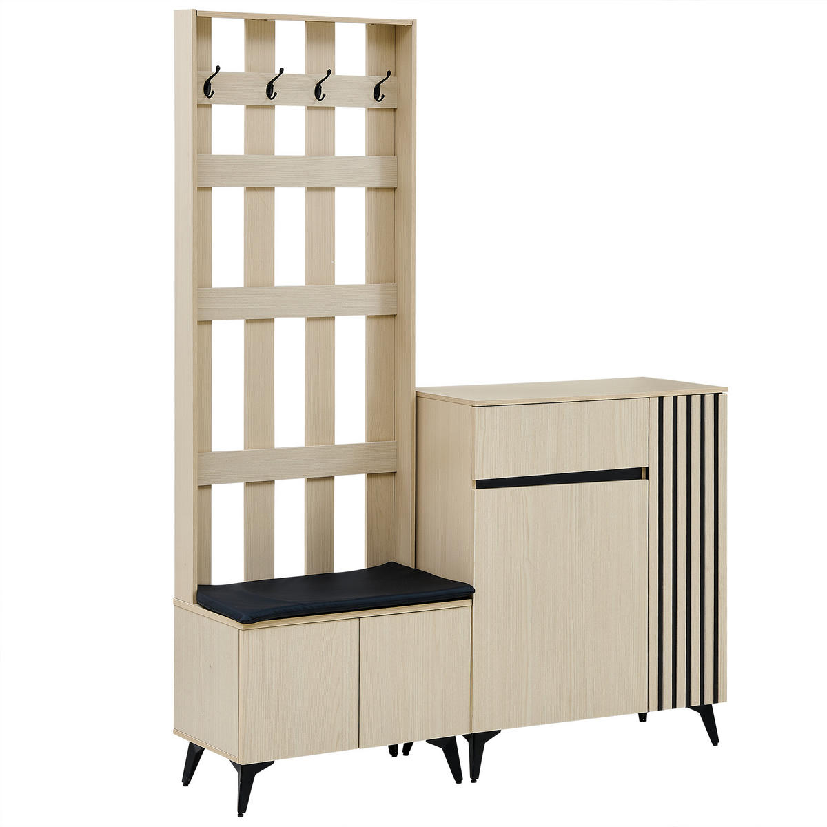 GARDEROBE Set mit Sitzbank, Sideboard und Schuhschrank - Ahornfarben, Holzwerkstoff (33/179.5/135cm) - Korfee