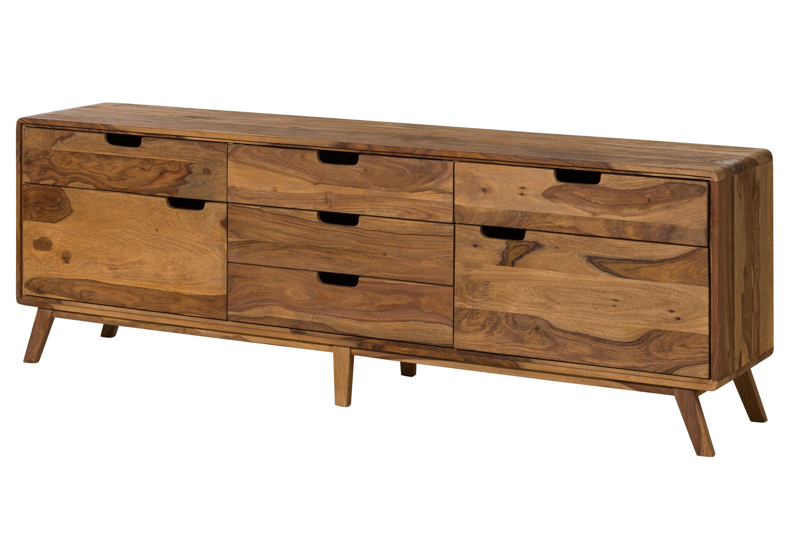 SIDEBOARD Sheesham 200x40x65 natur sandgestrahlt lackiert MALMÖ 2 #230 - Braun, Holz (200/65/40cm) - Massivmoebel24