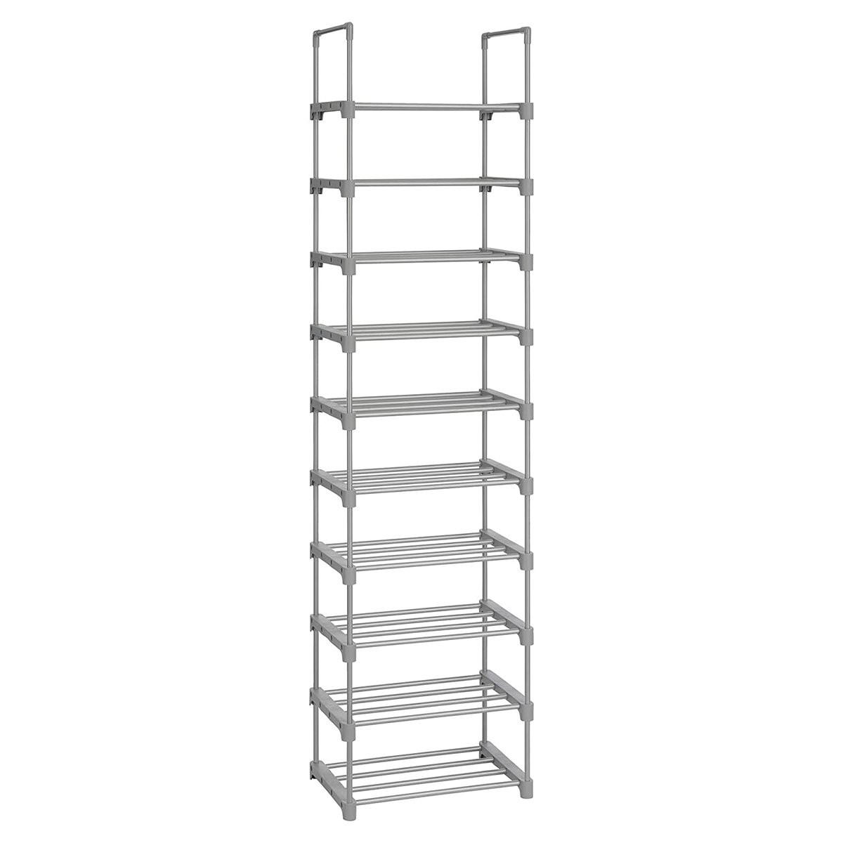 SCHUHREGAL aus grauem Eisen mit 10 verstellbaren Ebenen - L45 x H174 - Grau, Metall (30/174/45cm) - Calicosy