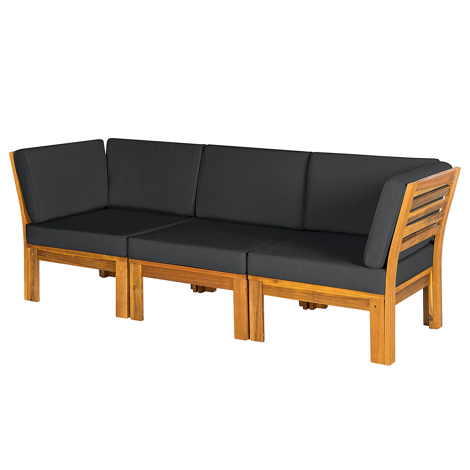 LOUNGESOFA - Webstoff / Akazie massiv - 3-teilig - Anthrazit, Holz/Textil - home24