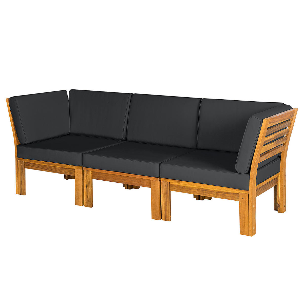 LOUNGESOFA - Webstoff / Akazie massiv - 3-teilig - Anthrazit, Holz/Textil - home24
