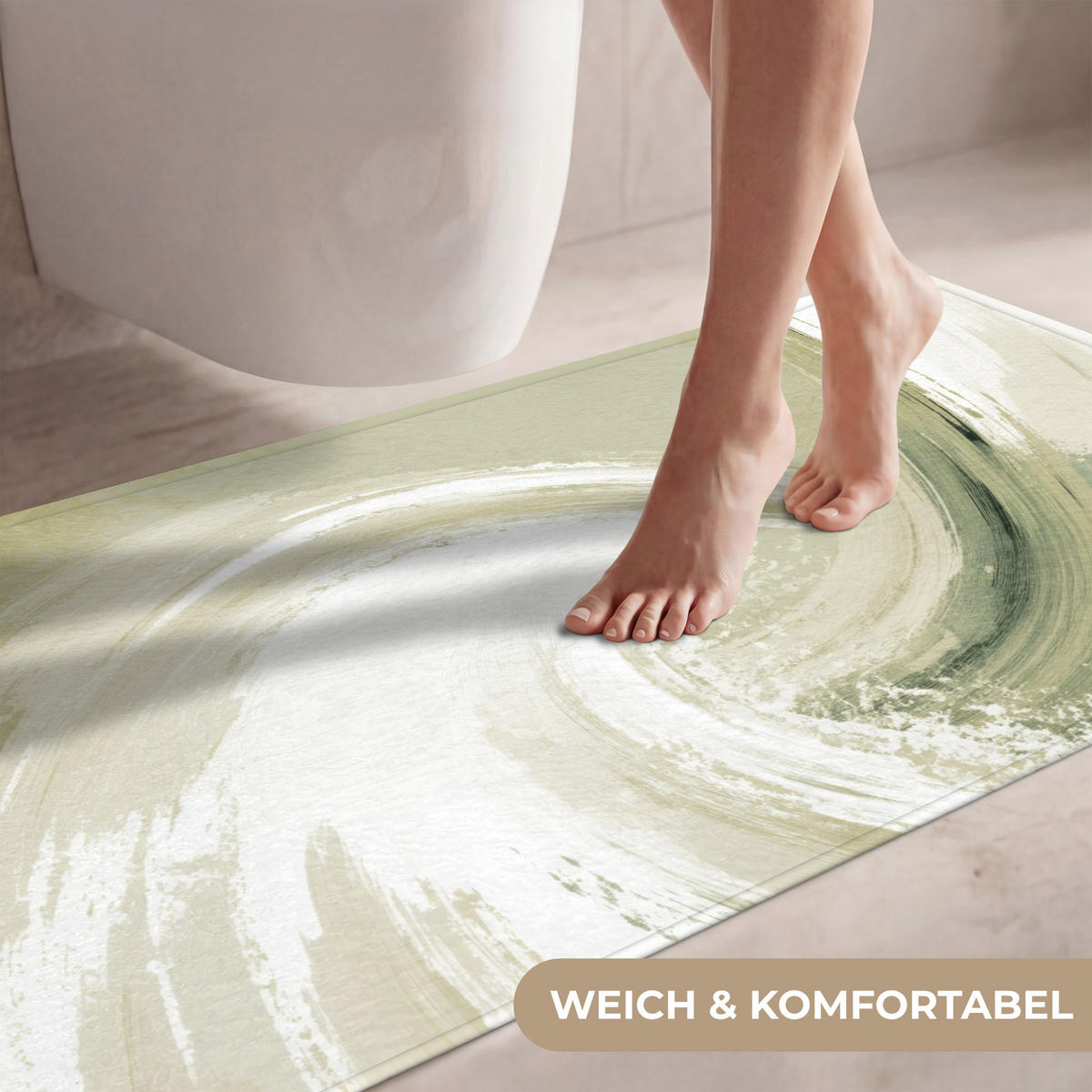 WC PŘEDLOŽKA Abstraktní - Tahy štětcem - Vlny - Zelená 120x60 cm - mátově zelená, textil/plast (120/1cm) - OnlyWow