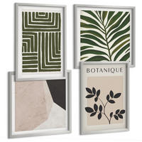 BILDER SET 4er Set - 50x50 cm & 40x60 cm Silberner Rahmen - Botanische Boho-Kompositionen - Silberfarben, Kunststoff (50/50cm) - TULUP