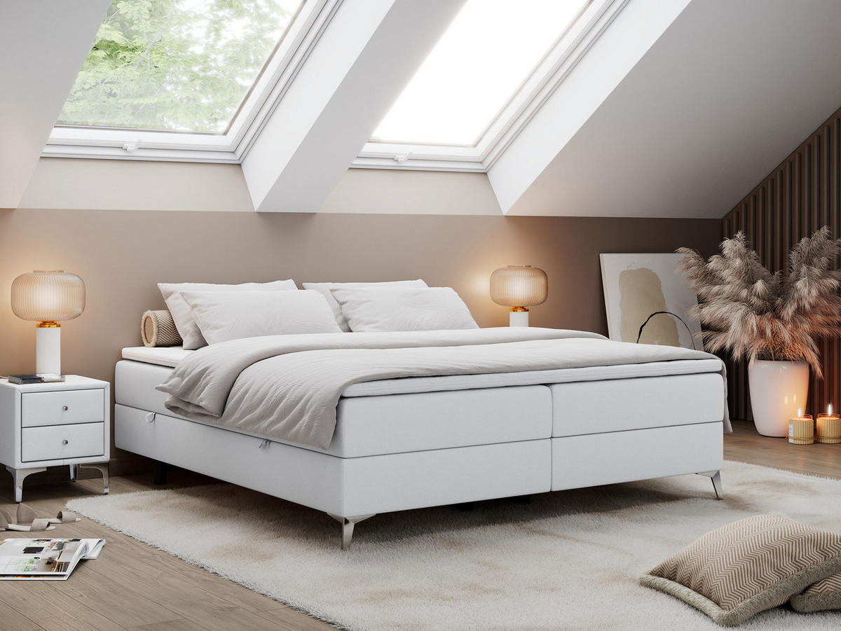 BOXBETT LESS 120/200 Weiß Kunstleder - H4 - Weiß, Holz/Textil (120/200cm) - MKS