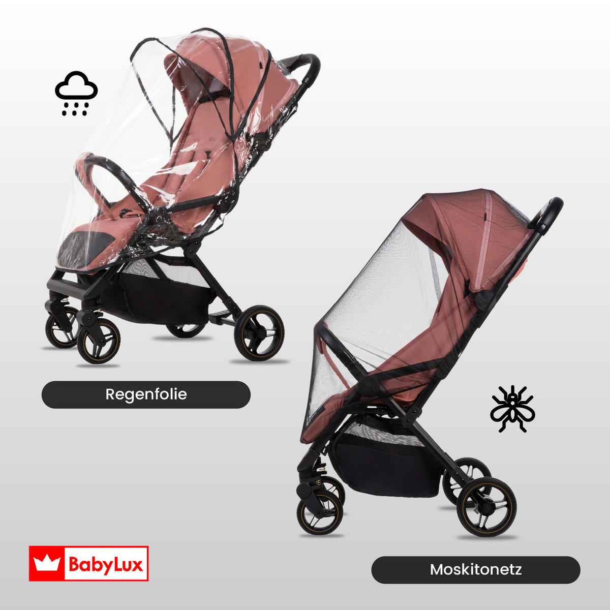 BUGGY Giau, Klein und Leicht, Teleskopische Führung, Kompakt Faltbar, Wickeltasche, Reisetasche - Schwarz/Rosa, Textil/Metall (58/98cm) - BabyLux