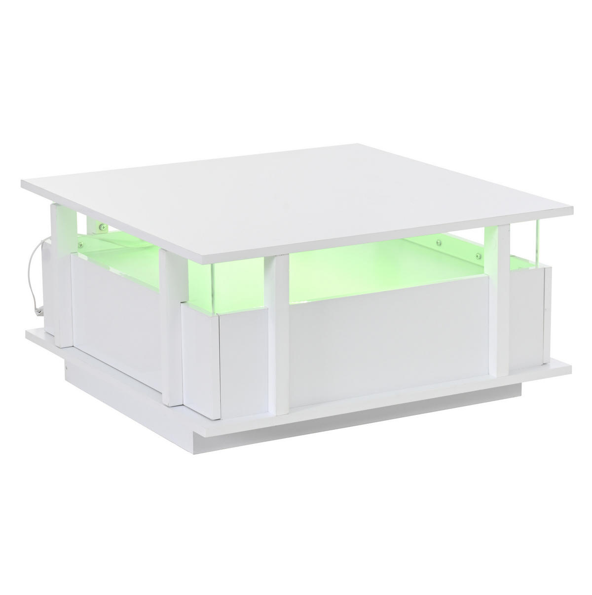 KONFERENČNÍ stolek 70/70/35 cm bílý vysoký lesk s LED osvětlením a 2 zásuvkami - bílá, kompozitní dřevo (70/70/35cm) - BEAOK