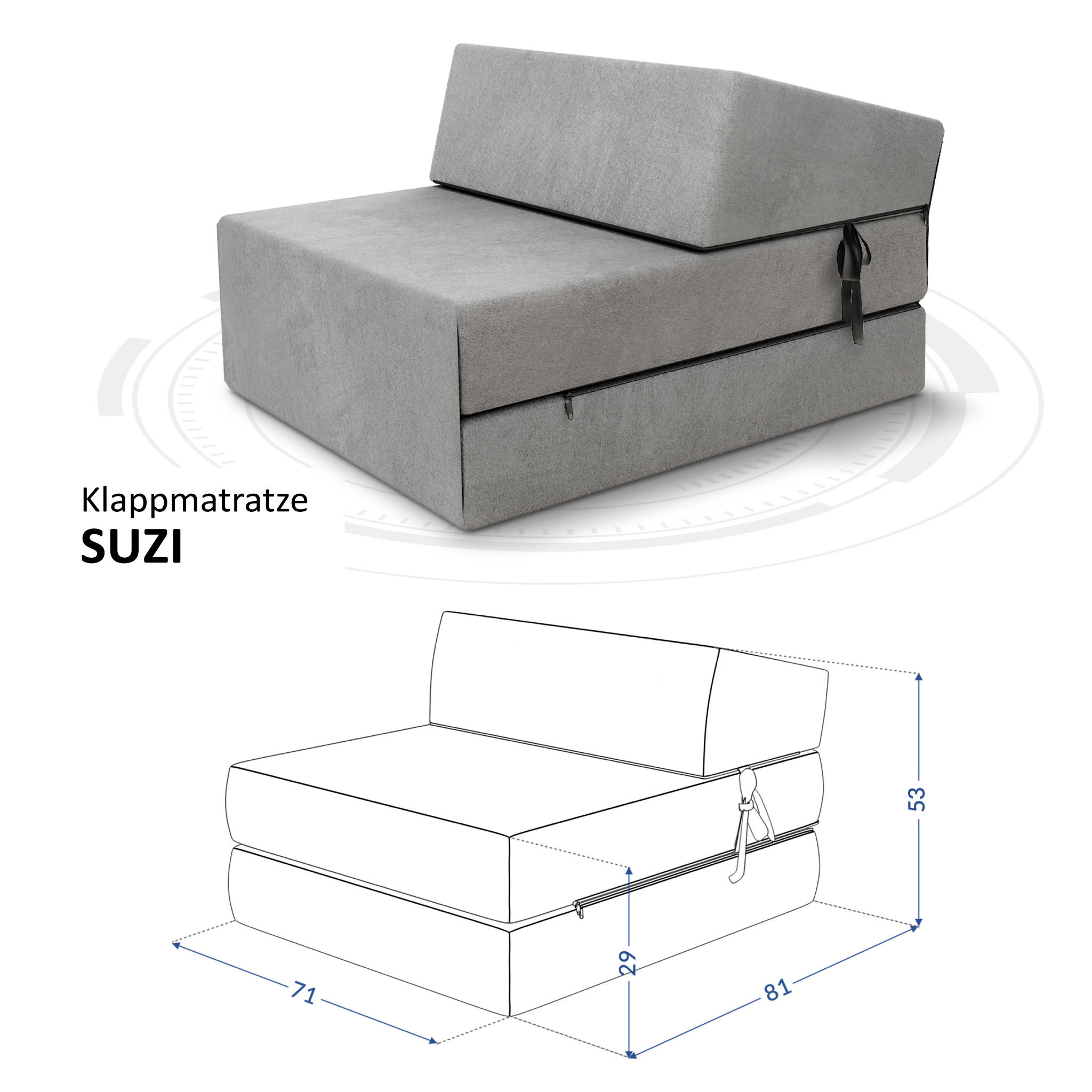 KLAPPMATRATZE SUZI - Grau, Textil (70/200cm) - FDM
