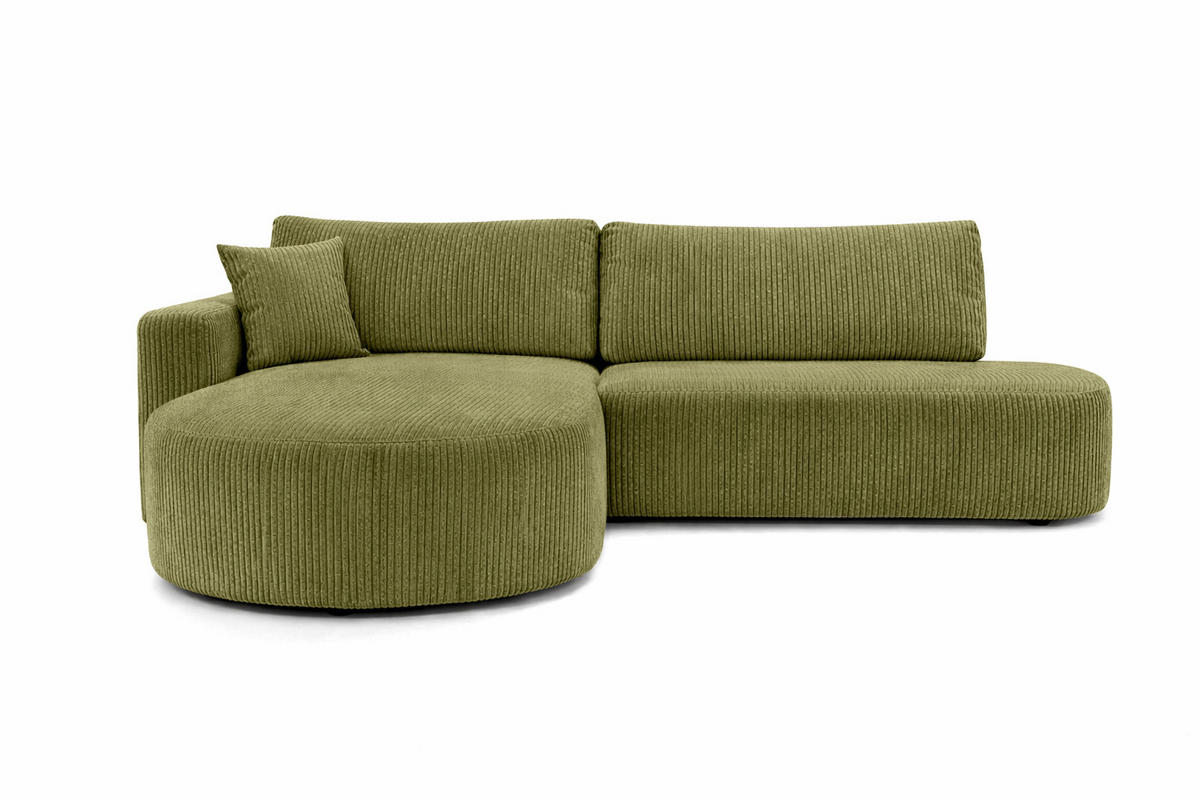 ECKSOFA Mit Schlaffunktion Und Bettkasten, Cordstoff Poso, Olive, Links, ROUND ONE OPEN XL - Olivgrün, Holz (262/175cm) - Kaiser Möbel