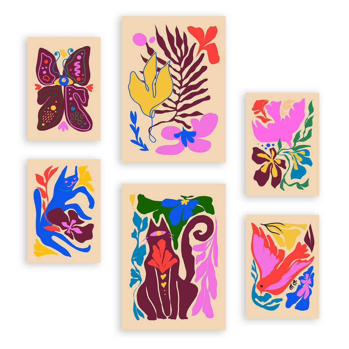 POSTER Set Mit 6 Malerisch 1 In Tiere Zusammenfassungen A3 & A4 Rahmenlos - Klar, Papier (29/3cm) - Nacnic