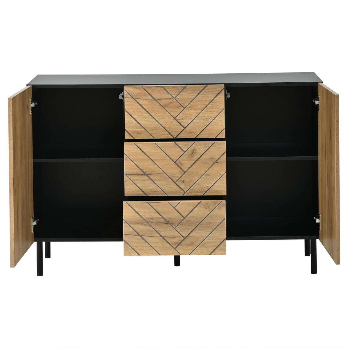 SIDEBOARD 3 Schubladen 2 Türen 120cm Stauraumschrank Modern - Naturfarben, Holzwerkstoff (120/76/40cm) - FLIEKS