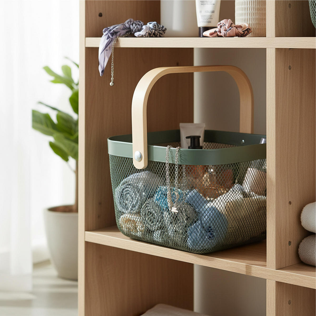 AUFBEWAHRUNGSKORB - Türkis, Holz/Metall (26/17.5/24.5cm) - Relaxdays