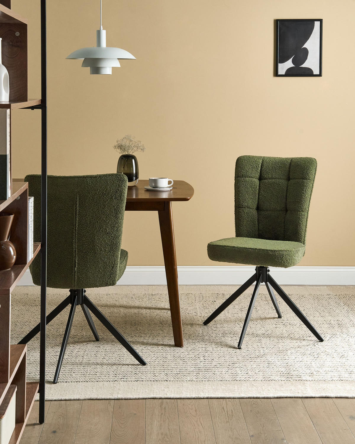 ESSZIMMERSTUHL 2er-Set drehbar Bouclé Grün Ryan - Grün, Textil (51/91/69cm) - Beliani