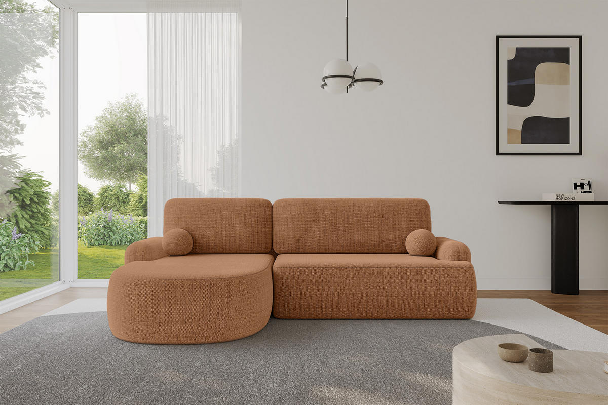 ECKSOFA mit Schlaffunktion und Bettkasten LIRA-L - 264x172x89 Apricot - Orange, Holzwerkstoff/Textil (264/172cm) - ALTDECOR